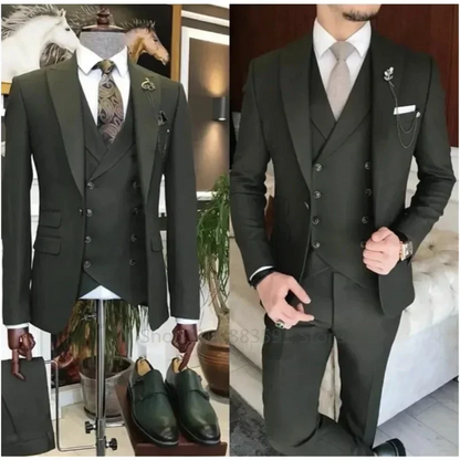 3 Pieces New Business Khaki Formal Men's  Suits