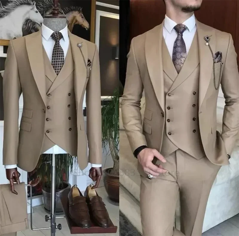 3 Pieces New Business Khaki Formal Men's  Suits