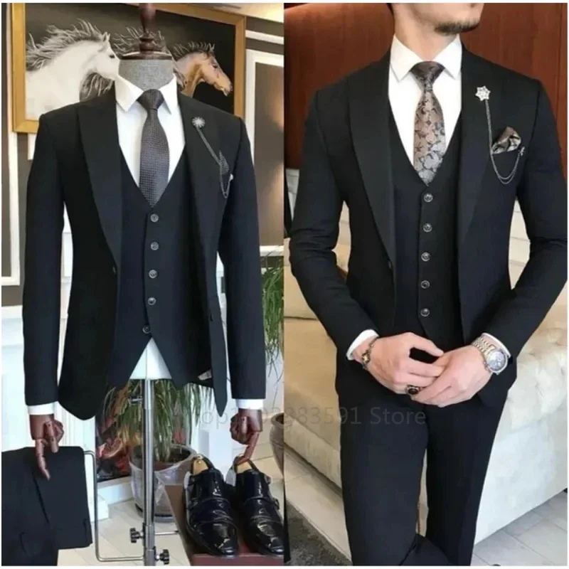 3 Pieces New Business Khaki Formal Men's  Suits